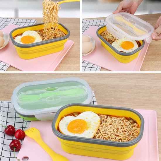 Opvouwbare Lunchbox - Magnetron Bak - Eten Meenemen - Food Grade Siliconen - 800 Ml Capaciteit - Geel — afbeelding 2