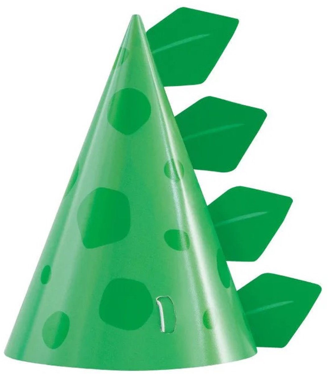 Feesthoedjes Dinosaurus - 8 stuks - Unique groen - party hat - dino feesthoedjes kinderverjaardag - dino kinderfeestje