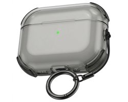 Grijs transparant hoesje voor oordopjes met sleutelring – schokbestendige beschermhoes geschikt voor AirPods Pro 2