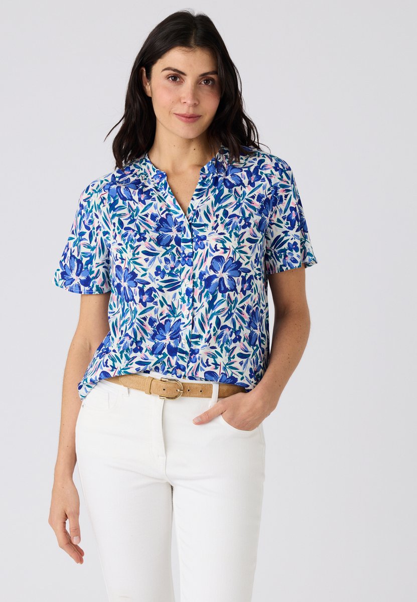 Damart - Blouse korte mouwen print Climatyl - Dames - Blauw - 46