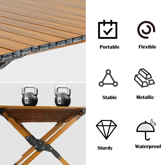 Joorly Campingtafel - Campingtafel inklapbaar - Vouwtafel - Picknicktafel inklapbaar - 4 tot 6 personen - 117cm breed - Hout geel — afbeelding 4