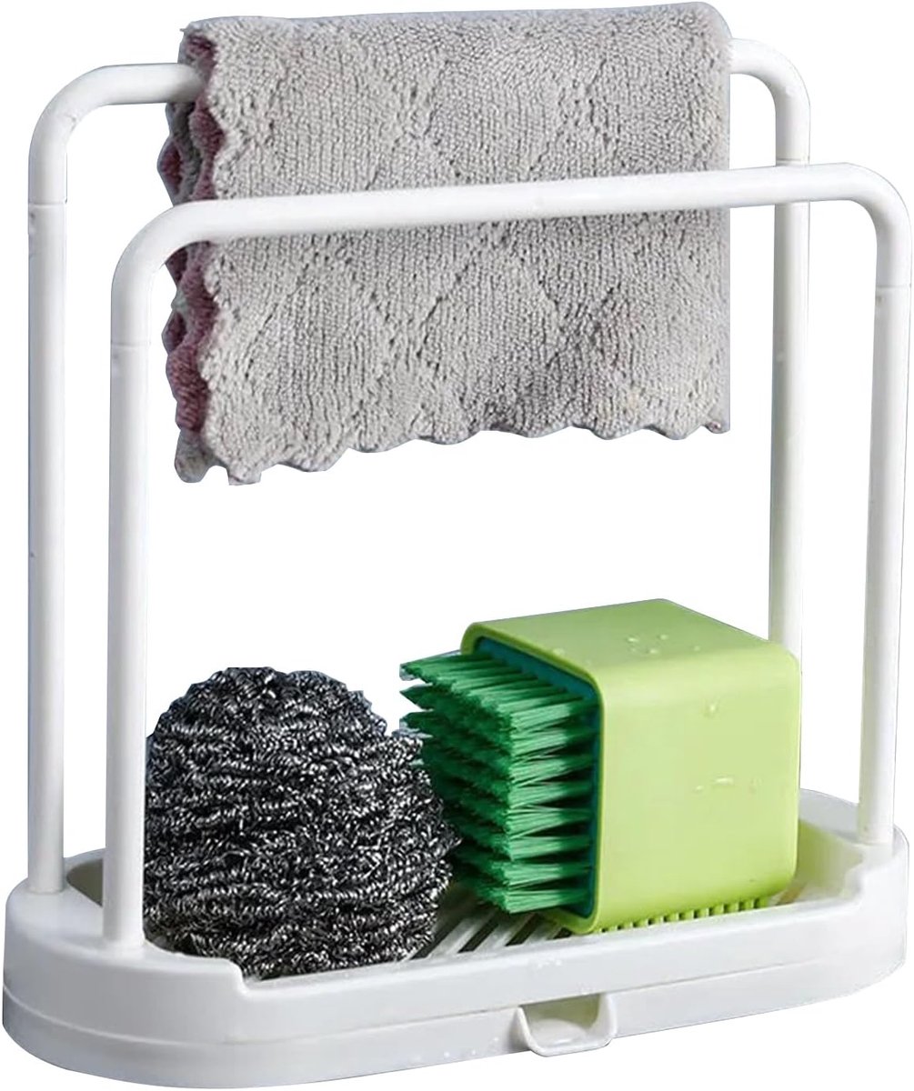 Vaatdoekhouder - Keuken Organizer - Gootsteen Opslag - Snelle Droogtijd - 20.5x9.5x20.5cm - Wit