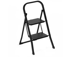 BRASQ Huishoudtrap 2-treden zwart - keukentrap inklapbaar metaal voor Particulier en professioneel gebruik - Trap Ladder - Anti slip