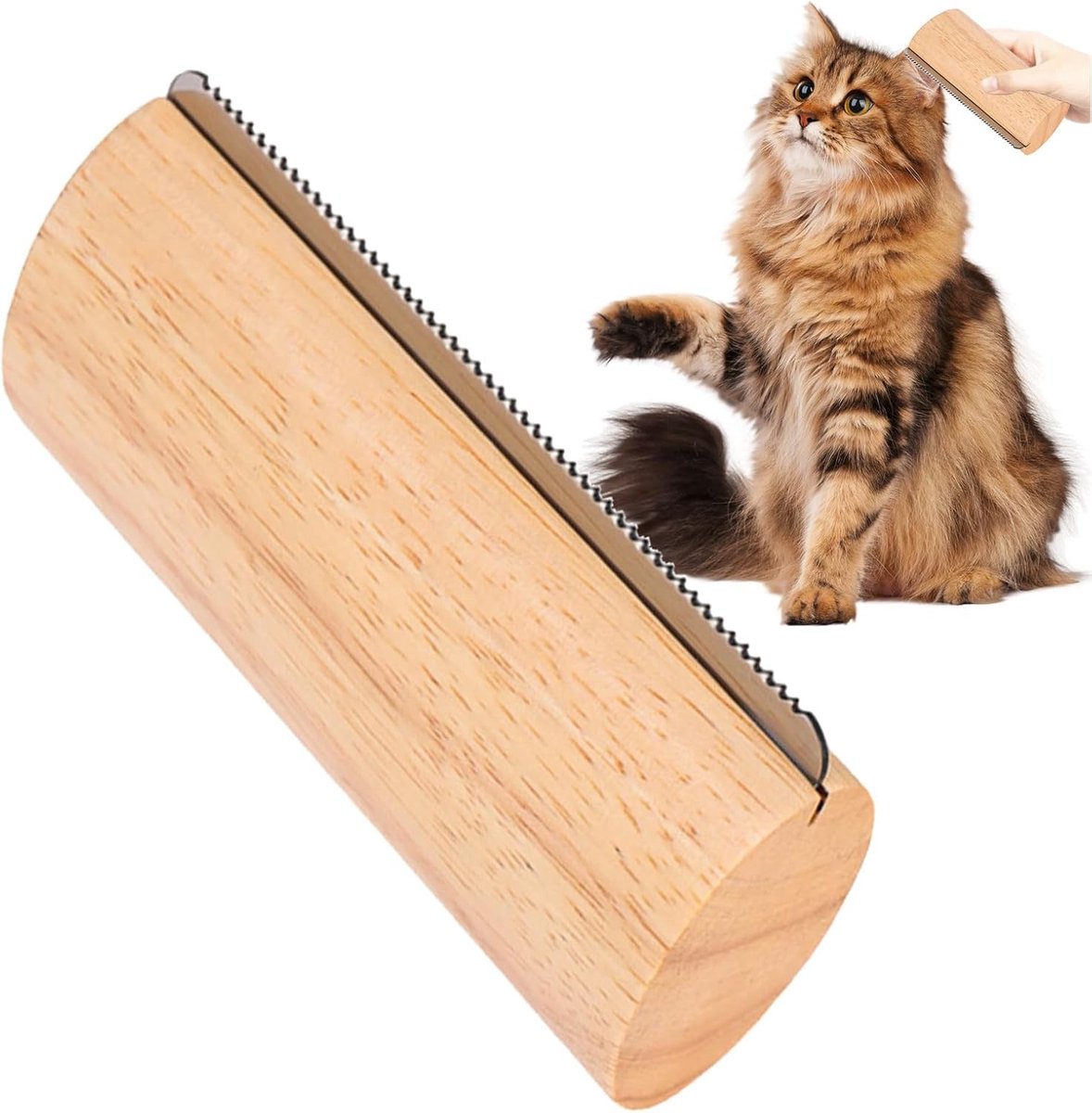 Ontwaring Kattenborstel - Verharingsborstel Honden - Vachtverzorging Huisdieren - Houten Antislip Handvat - 13x7x3.6cm - Houtkleurig