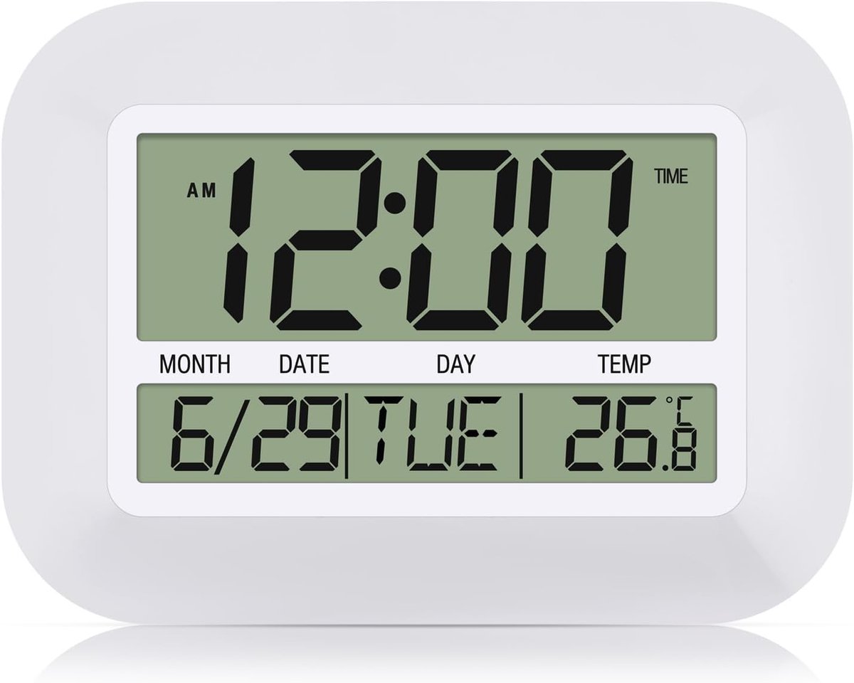 Digitale Wandklok - LCD Klok - Tijd Weergeven - Temperatuur Kalender - 28 x 22 x 8 cm
