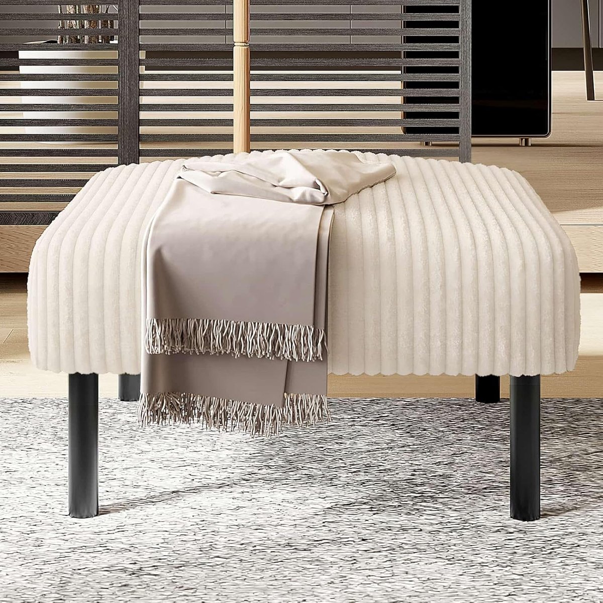 Zachte Kruk - Voetenbank Stoel - Ontspannen Zitten - Robuust Metalen Frame - 56 x 51 x 39 cm - Beige