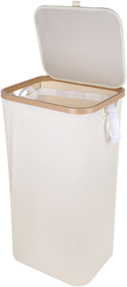 Wasmand met Deksel – Opvouwbare Wasmand – Wasbox 100L – Wassorteerder met Binnenzak – Beige – Voor Badkamer, Slaapkamer en Wasruimte