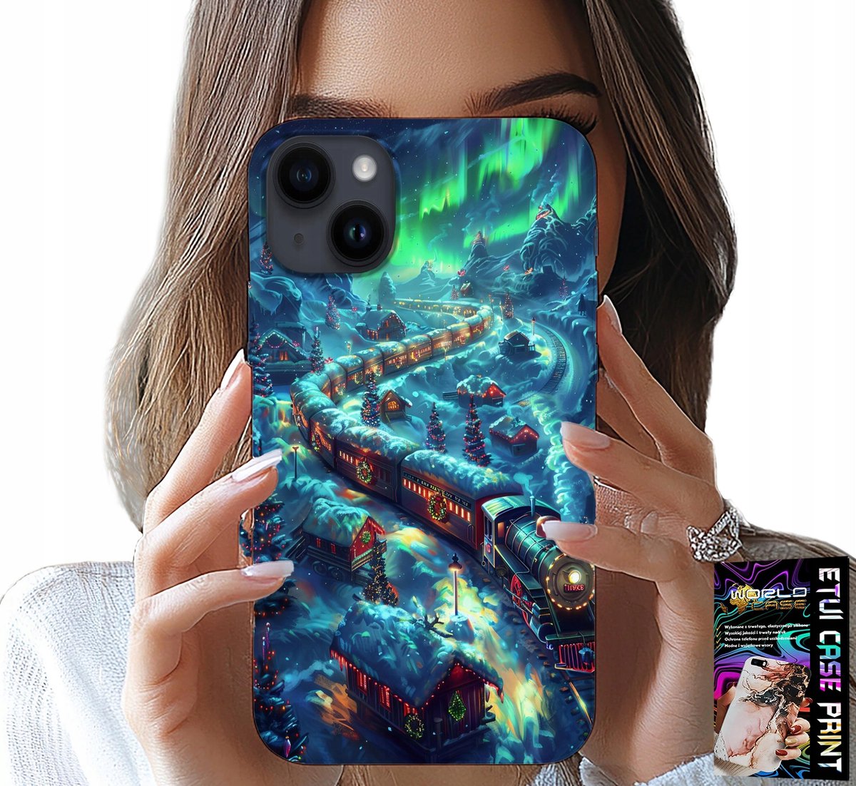 HOESJE VOOR IPHONE 15 PLUS - TREIN, CHRISTMAS EXPRESS PATRONEN + GLAS