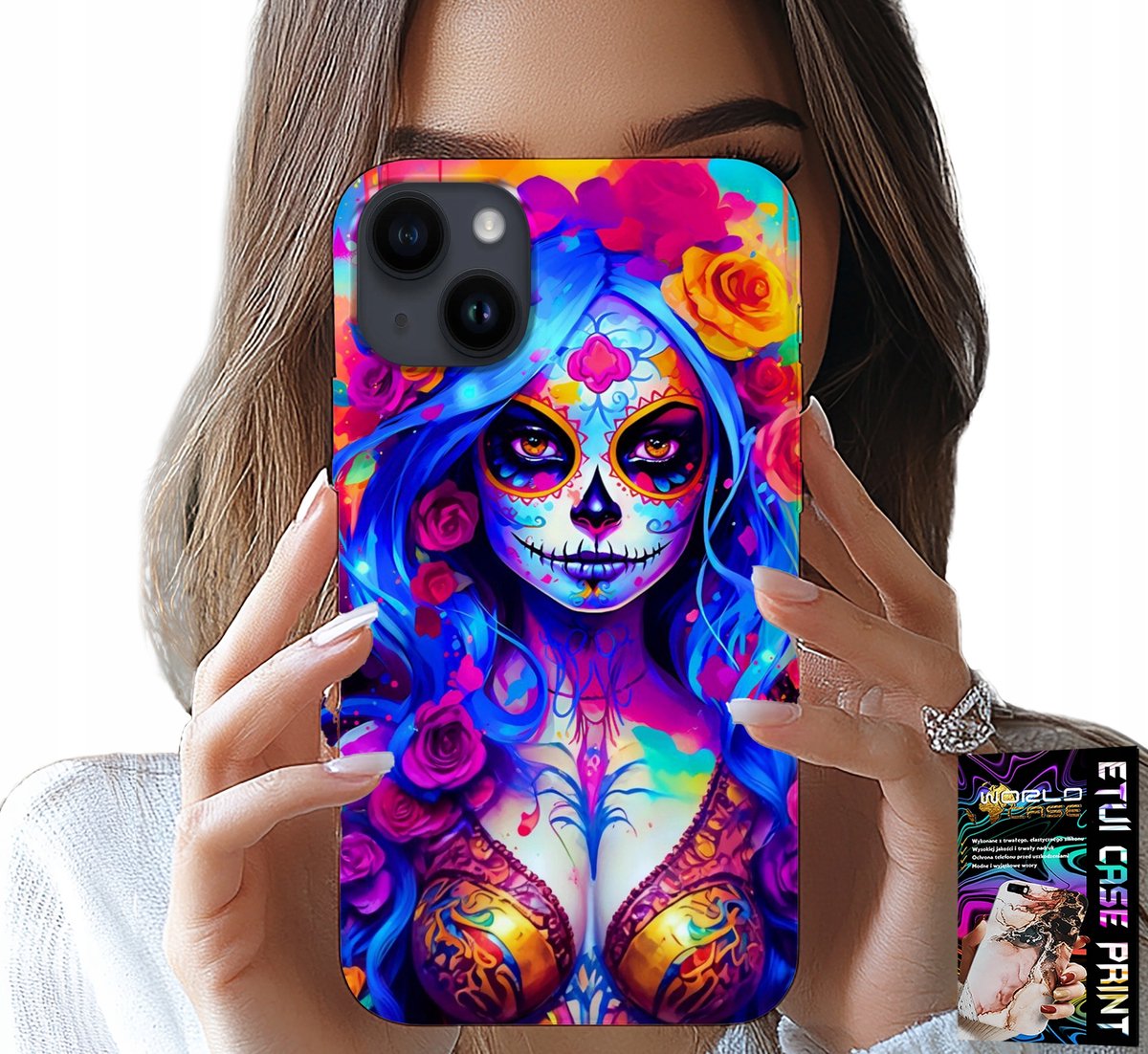 iPhone 14 hoesje - Mexicaanse, kleurrijke Koningin des Doods