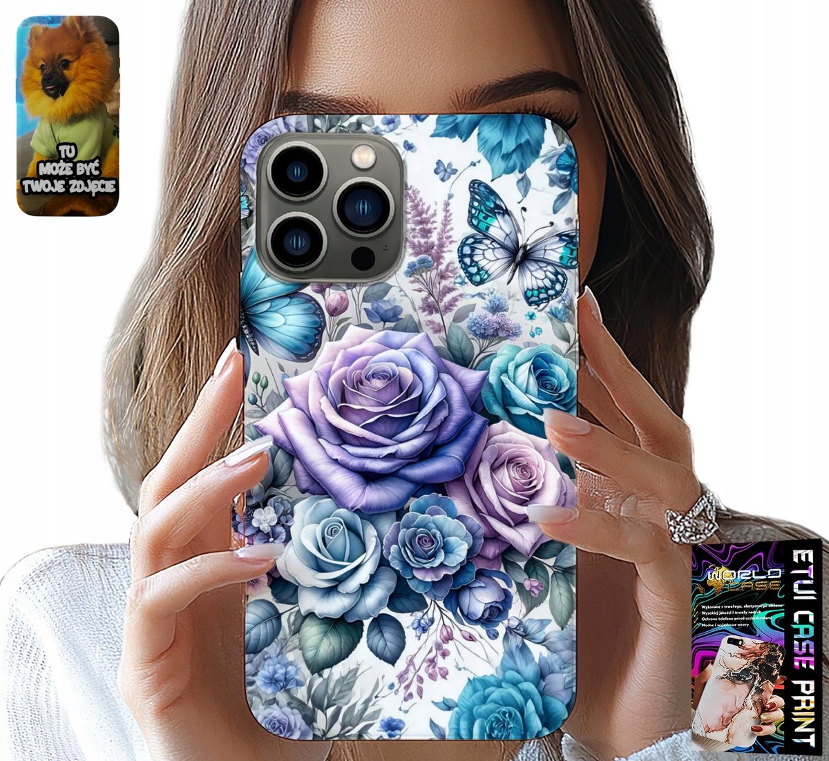 HOESJE VOOR IPHONE 13 PRO - HOESJE MET BLOEMENPATROON EN ROZEN + GLAS