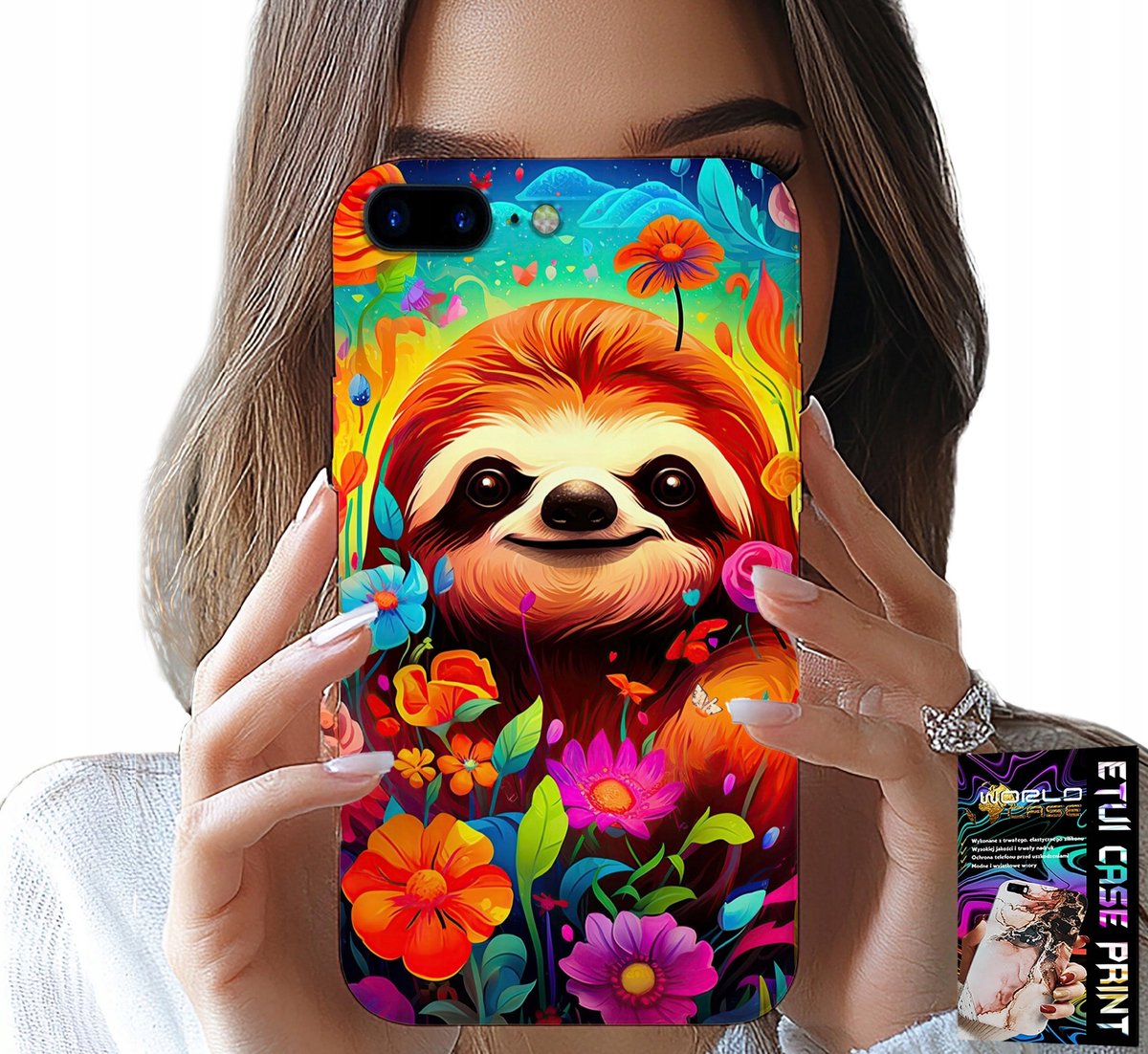 IPHONE HOESJE (7 PLUS) - KLEURRIJKE KOALA DIERENPATRONEN + GLAS