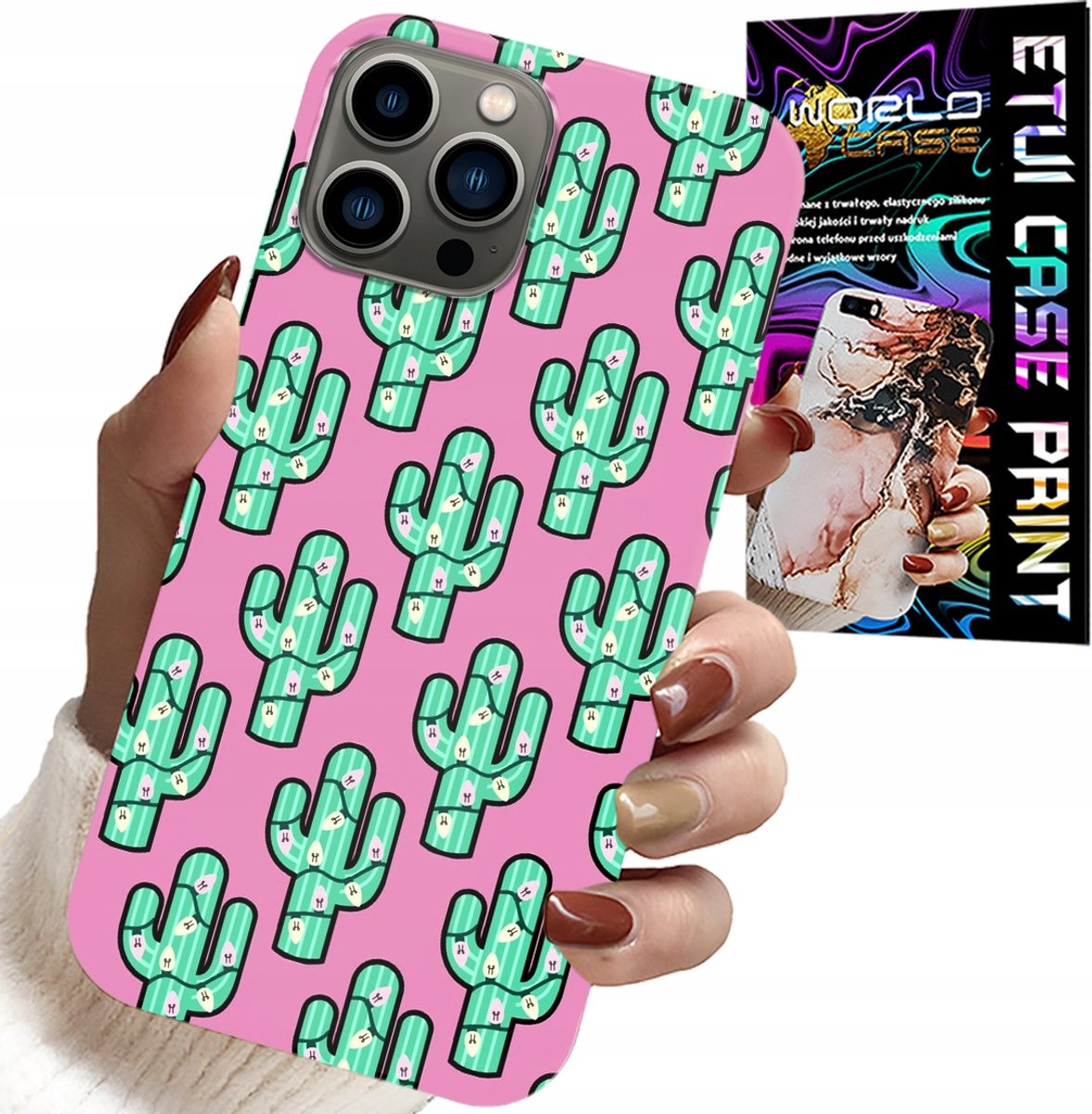 HOESJE VOOR IPHONE 12 PRO - CACTUSSEN, CACTUS OP ROZE ACHTERGROND + FOLIE