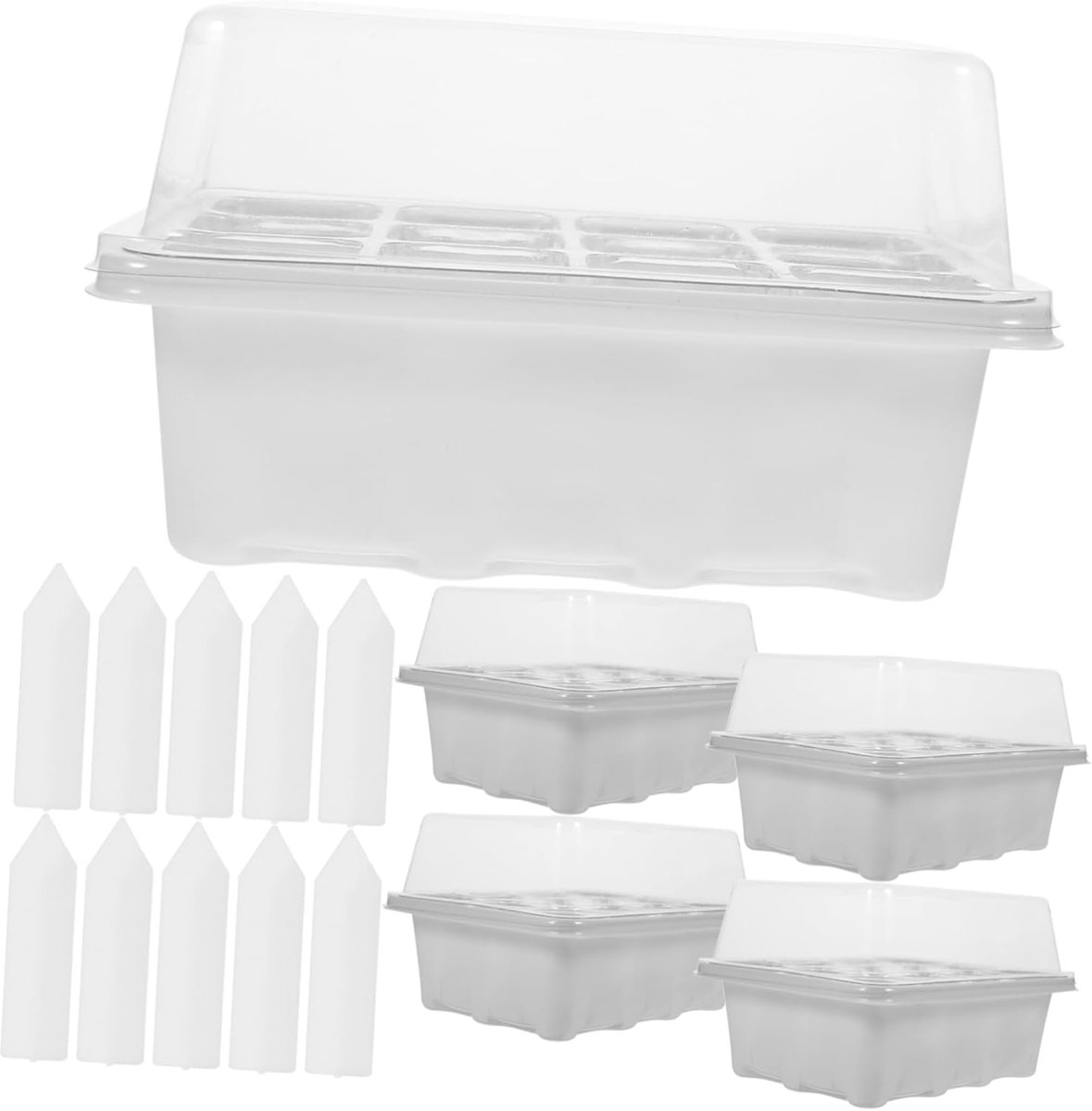 Kweekbak Starter Set - Zaaitray Plantenbak - Binnenplanten Kweken - Stevige Deksel Ventilatie - 12 Gaten 18.8CM - Wit