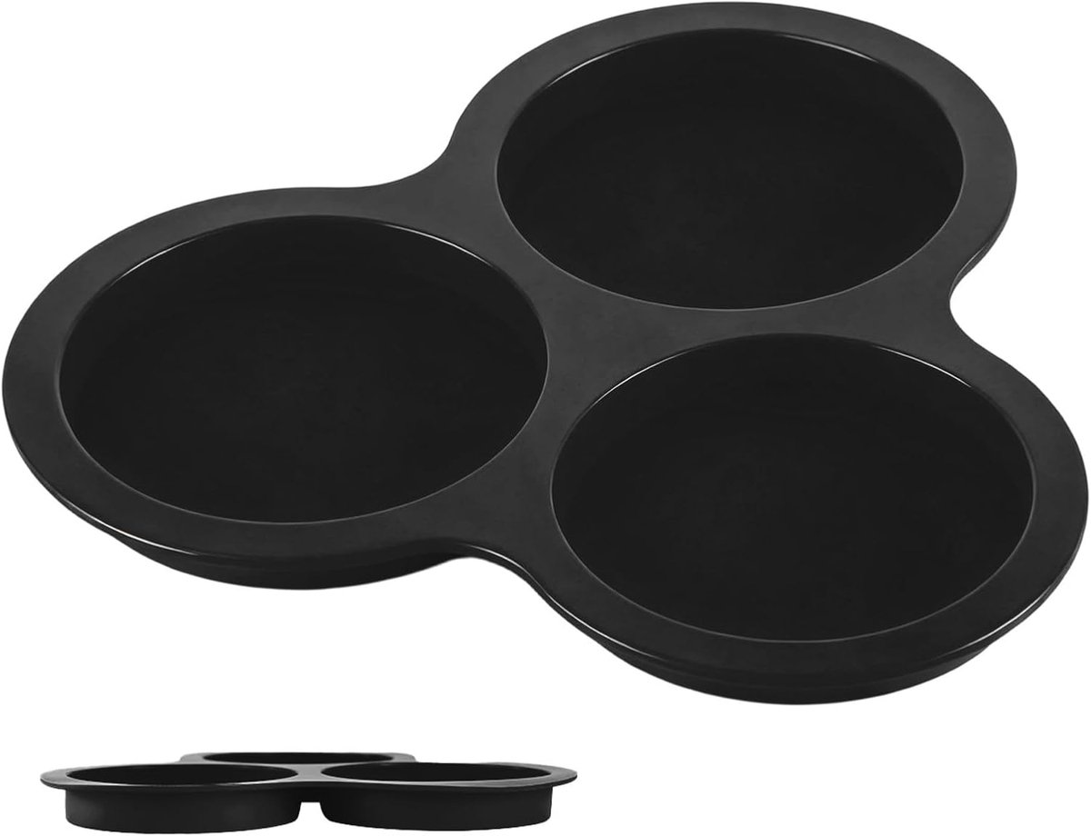 Siliconen Bakvorm - Muffin Cups - Airfryer Gebruik - 3 Holtes - 21x21x1 cm - Zwart