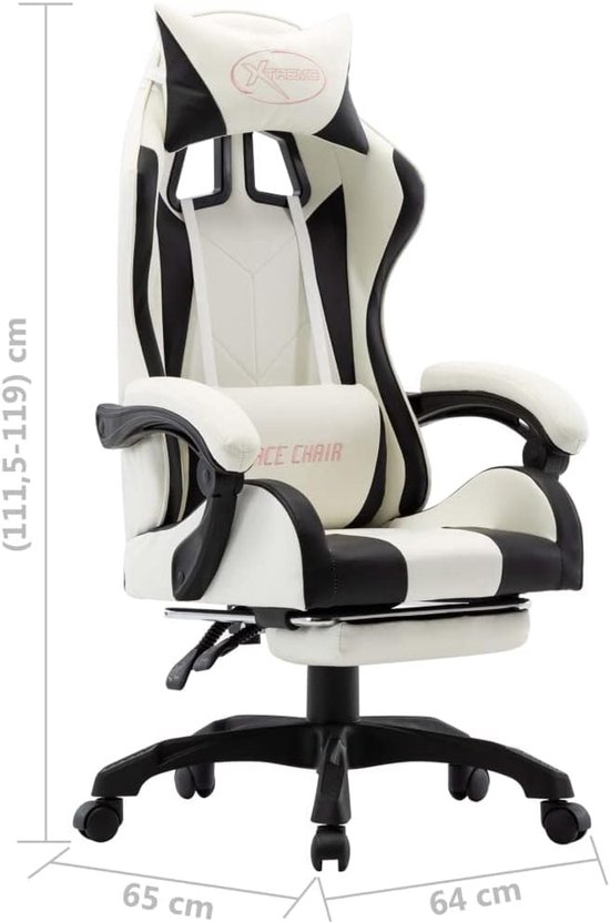 Gaming Stoel - Comfortabele Zetel - Intensief Gamers - Ingebouwde Voetensteun - Zwart Wit — afbeelding 4