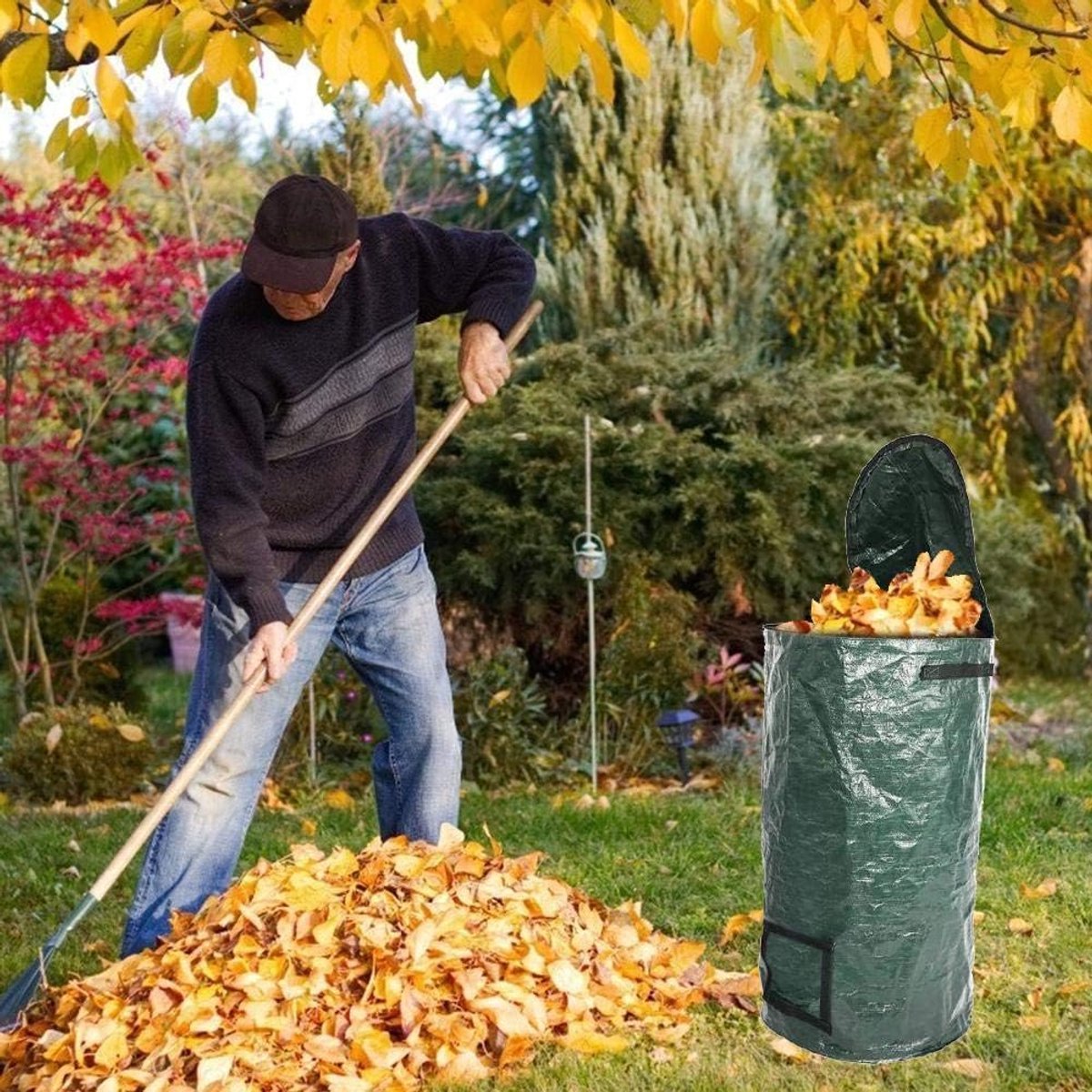 Compostzakken Set - Afvalbakken Tuin - Afval Verwerken - Inclusief 2 Maten - 15 en 34 Gallon - Donkergroen