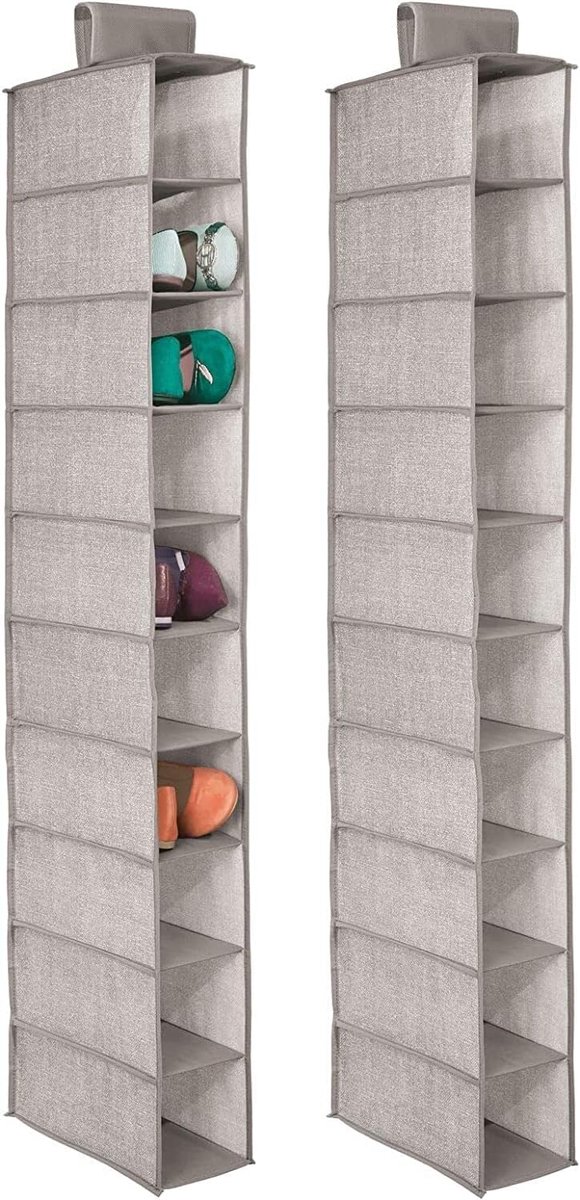 Hangend Schoenenrek - Garderobe Organizer - Ruimte Besparen - 10 Vakken - 2 Sets - Linnen Bruin