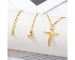 VANDAAG VERZONDEN - Ketting Christus - COR SINHO® - Kruis 2,7cm - Christelijk - Goud Goudkleurig - Staal - Jezus