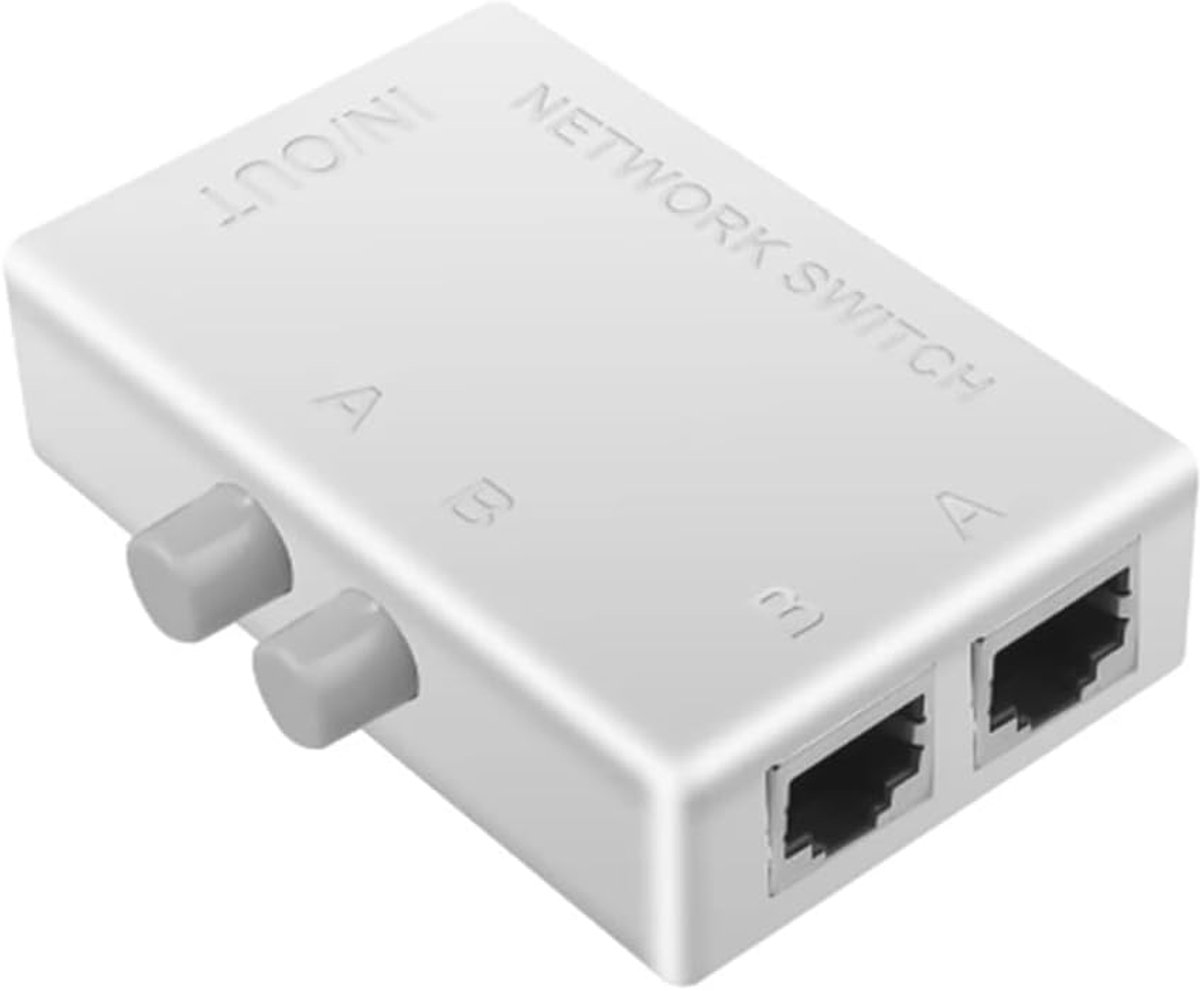 Netwerkswitch RJ45 - Ethernet Splitter - Netwerk Delen - Twee Poorten - 8x6x2 cm - Wit