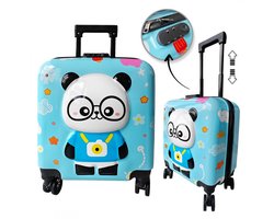 eCarla Blauwe Kinder Cabinekoffer met Panda Design - Lichtgewicht Trolley met Wielen & Slot