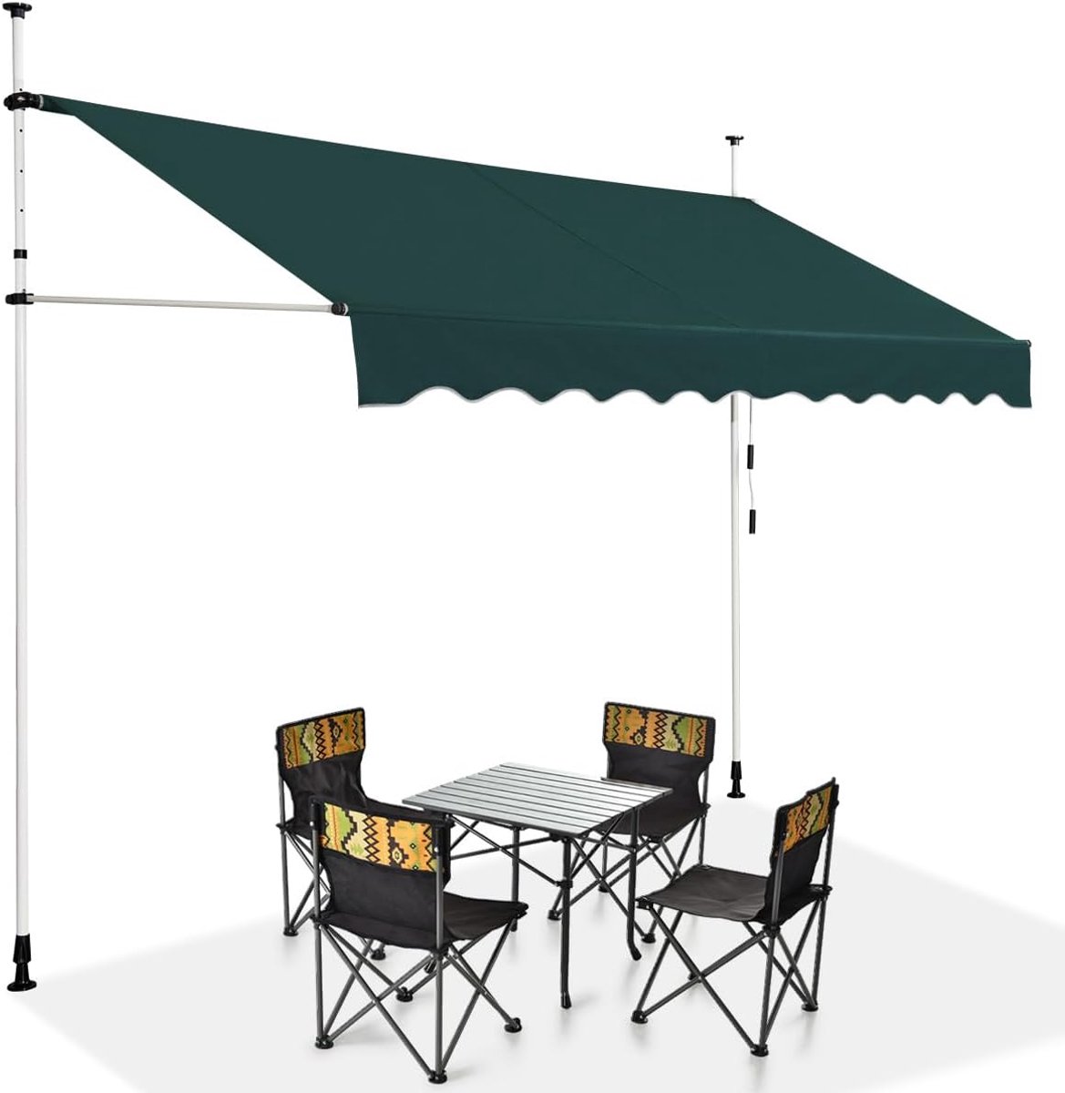 KOMFOTTEU Klemluifel, 350 cm breed, luifel voor balkon, zonder boren, luifel met handslinger, uv-bestendig, in hoogte verstelbaar, waterafstotend, zonwering voor balkon, terras en tuin