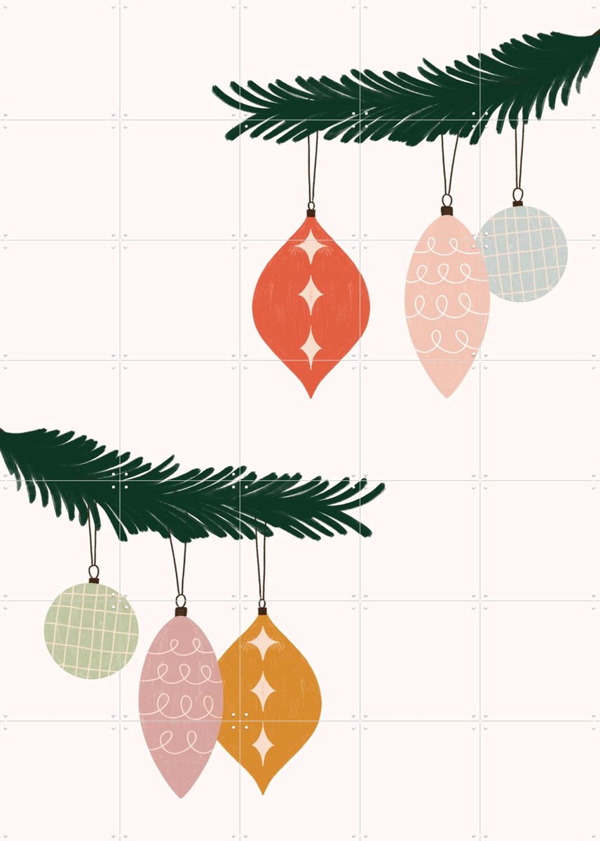 IXXI Christmas Ornaments, Menina Lisboa & Various - 100 x 140 cm - Gratis ophangtool - Grote wanddecoratie en posters - Speels, Kleurrijk, Digitale