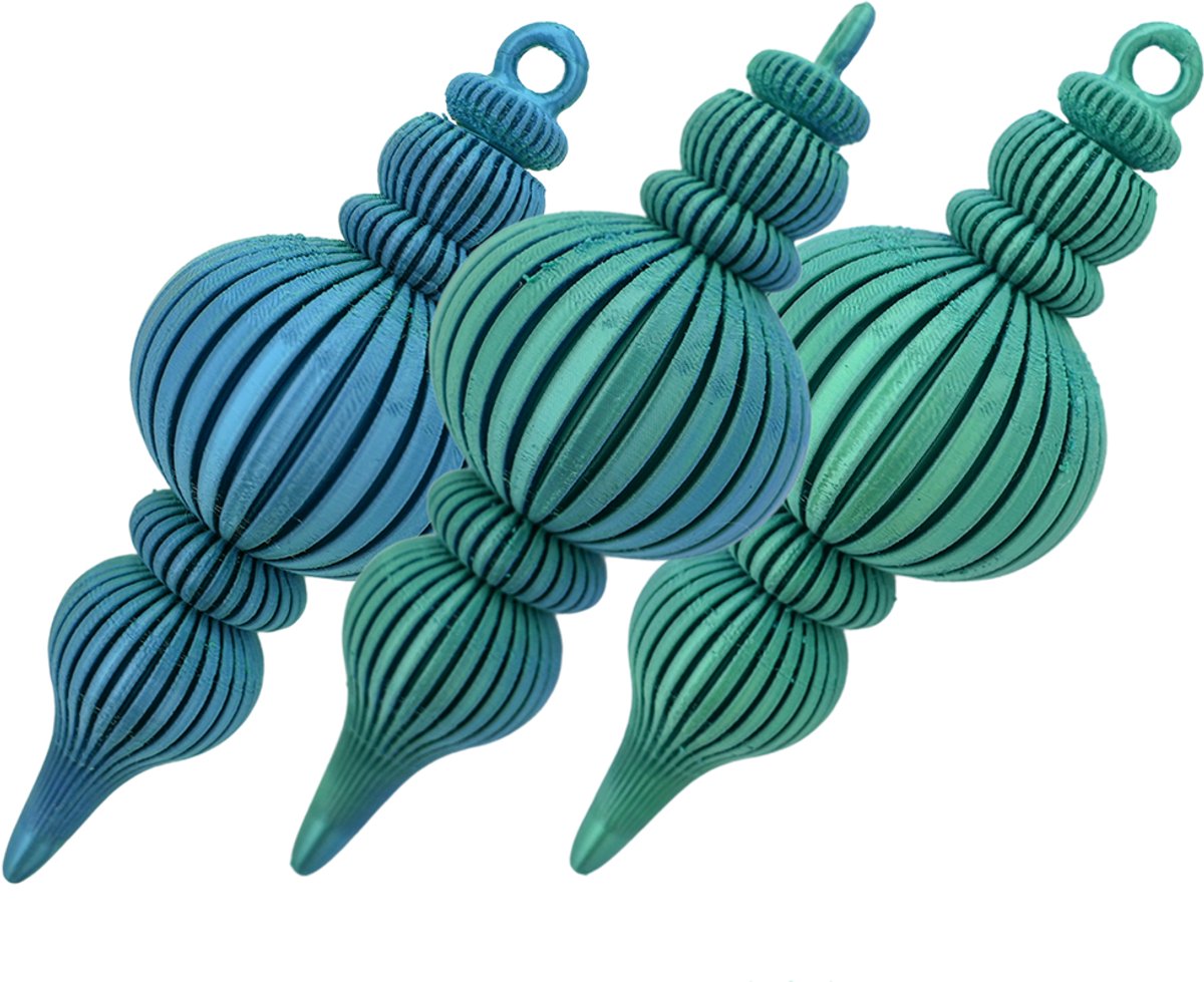 Langwerpige kerstbal – Decoratief object – Blauw / Groen - 5 stuks - 3d geprinte object – Winter woondecoratie – 12CM