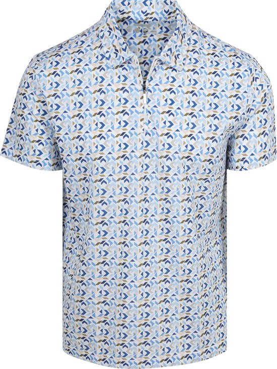 R2 Amsterdam Half Zip Polo Blauw Print - Maat XXL - Heren