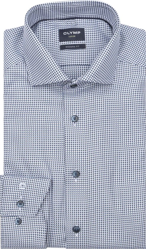 Olymp Luxor Overhemd Print Structura Blauw - Maat 48 - Heren - Overhemden Formeel