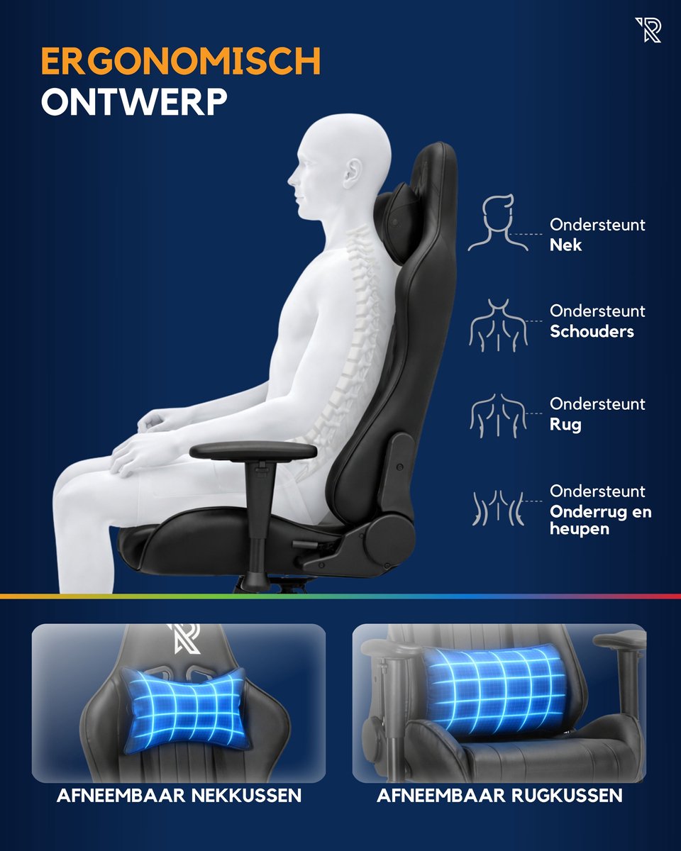 Ranqer Felix Gaming Chair Ergonomisch Zwart - afbeelding 3