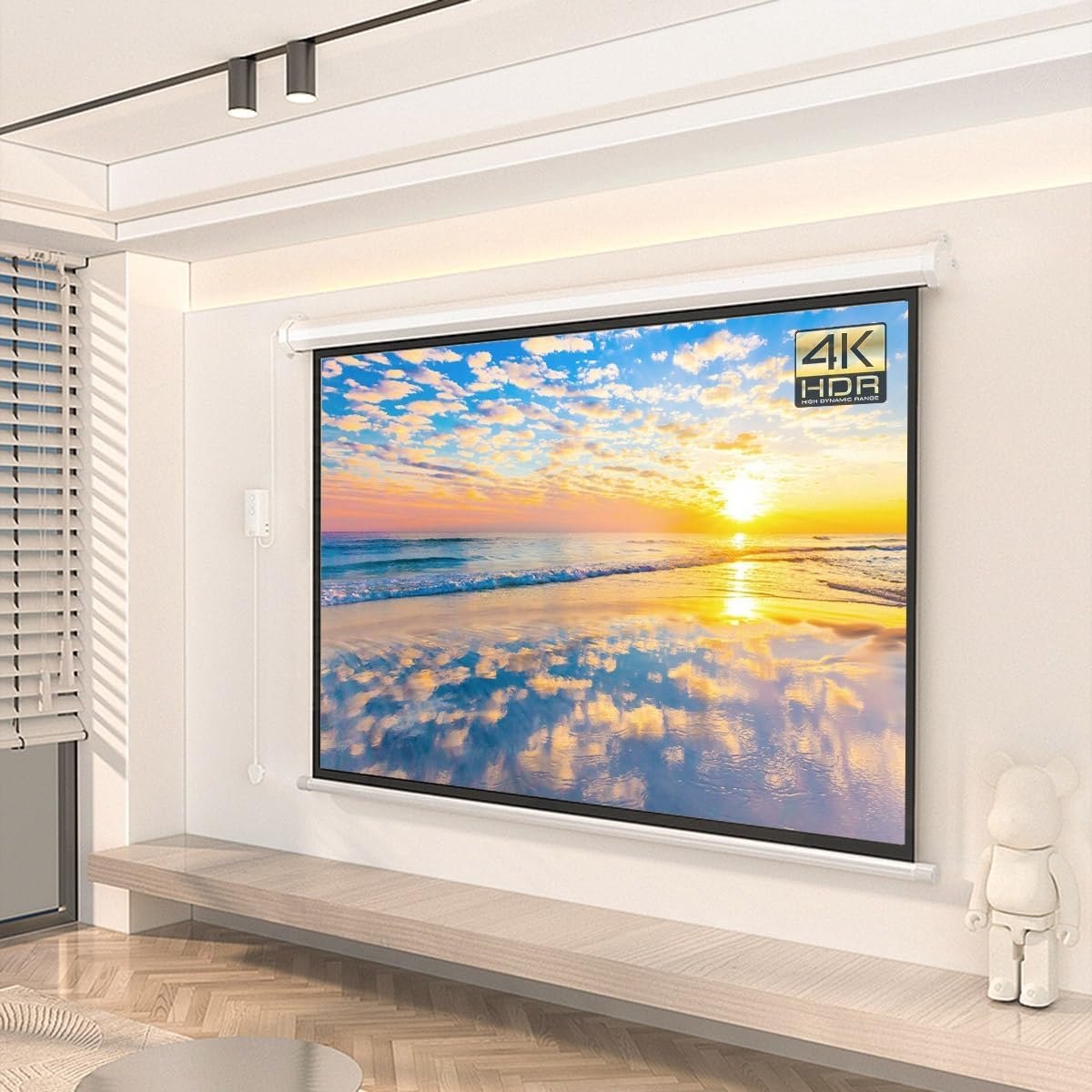 Draagbaar Projectiescherm - Gemotoriseerd Scherm - Thuisbioscoop Presentatie - Elektrisch Met Afstandsbediening - 72 Inch 16:9 - Wit