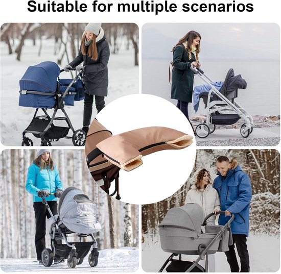 Kinderwagen Handmuff - Wandelwagen Accessoire - Warme Handen - Waterdicht & Ritsbaar - 56cm Lengte - Khaki van Merkloos — afbeelding 4