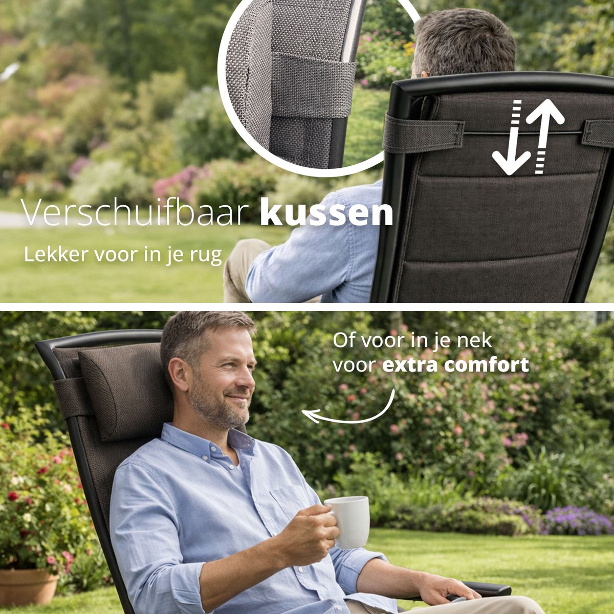 FlinQ Luma Verstelbare Aluminium Tuinstoelen 1-PACK - Weerbestendig Tuinmeubelen - Relax Stoel - Ideale Campingstoel - Ook voor Tuin of Balkon thumbnail 8