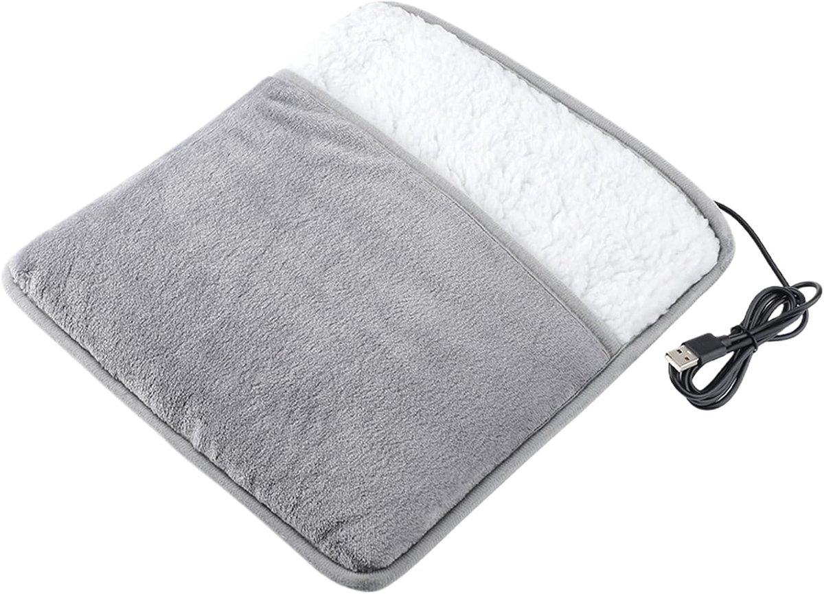 Verwarmd Voetkussen - Elektrische Voetwarmer - Comfort Thuis - 3D Surround Verwarming - 29x29x2.5cm - Grijs