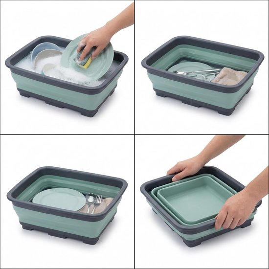 Opvouwbare Afwasbak - Camping Spoelbak - Outdoor Keuken - Plat Inklapbaar - 8 Liter Capaciteit - Grijs Groen — afbeelding 2