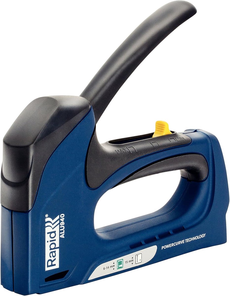 Handtacker ALU940 - Nietpistool Tacker - Hout en Folies - Bespaart 65% kracht - Nieten 6-14mm - Blauw