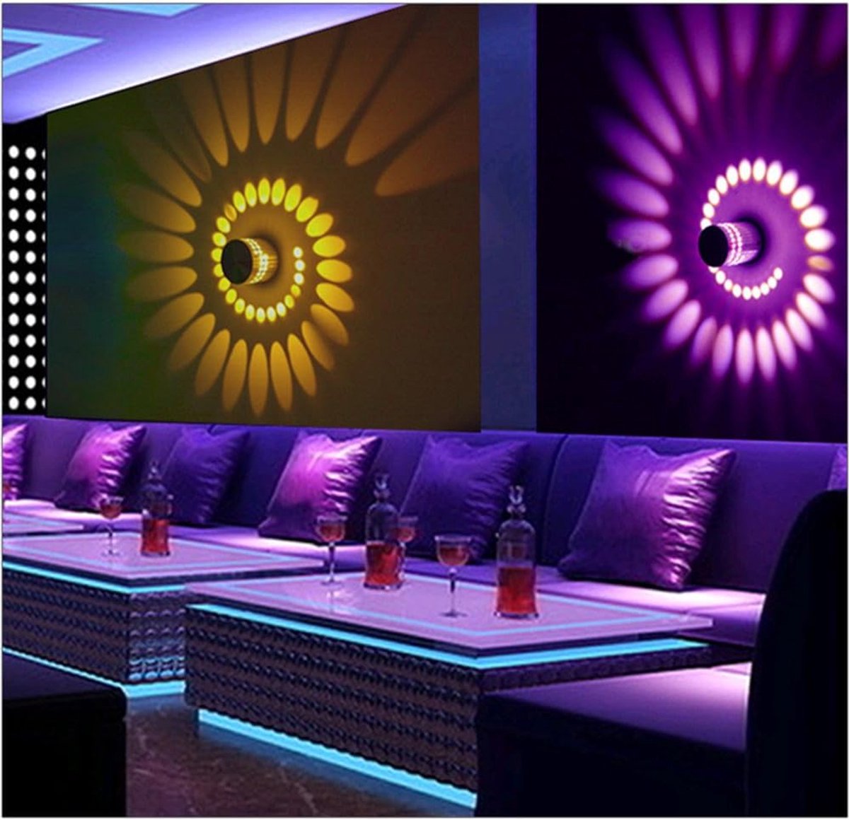 2 Pack RGB Spiraalgat Wandlampen – Kleurrijk LED – Oppervlakte-installatie – Thuisdecorati