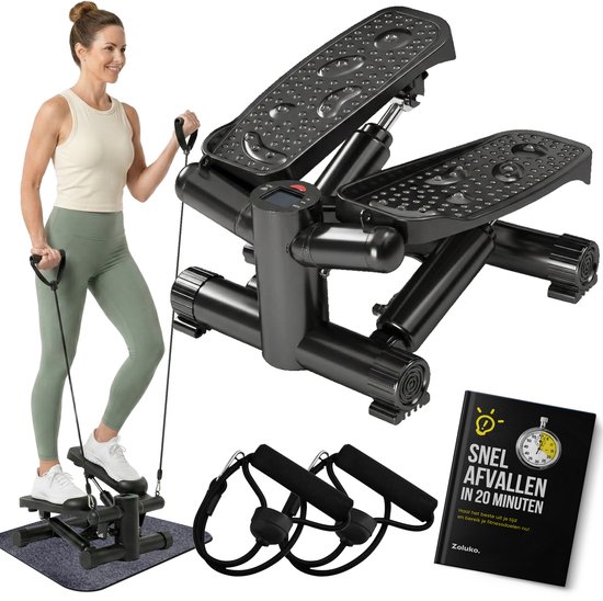 Zoluko Stepper met Weerstand - Inclusief Weerstandsbanden en E-Book - Stepper Fitness - Fitness Step - Mini Stepper - Step Fitness - Aerobic Step - Step - Stepper Fitnessapparaat - Hometrainer - Zwart