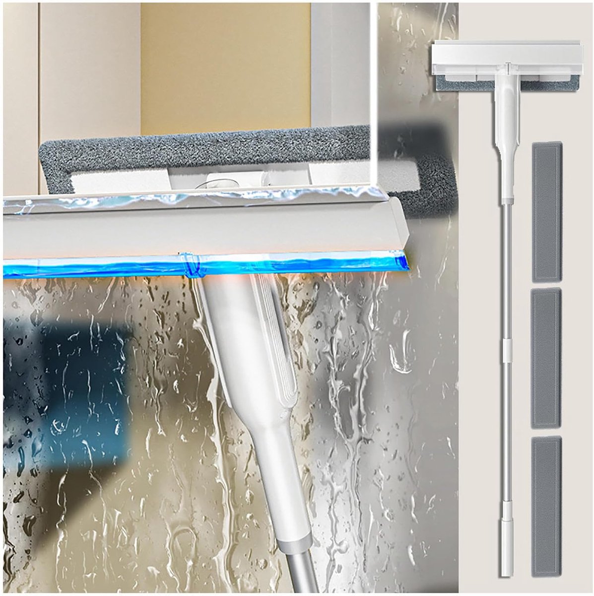 Raamwisser 4-in-1 - Schoonmaakhulp - Streeploos Ramen - Verlengbare Steel - 24x132cm