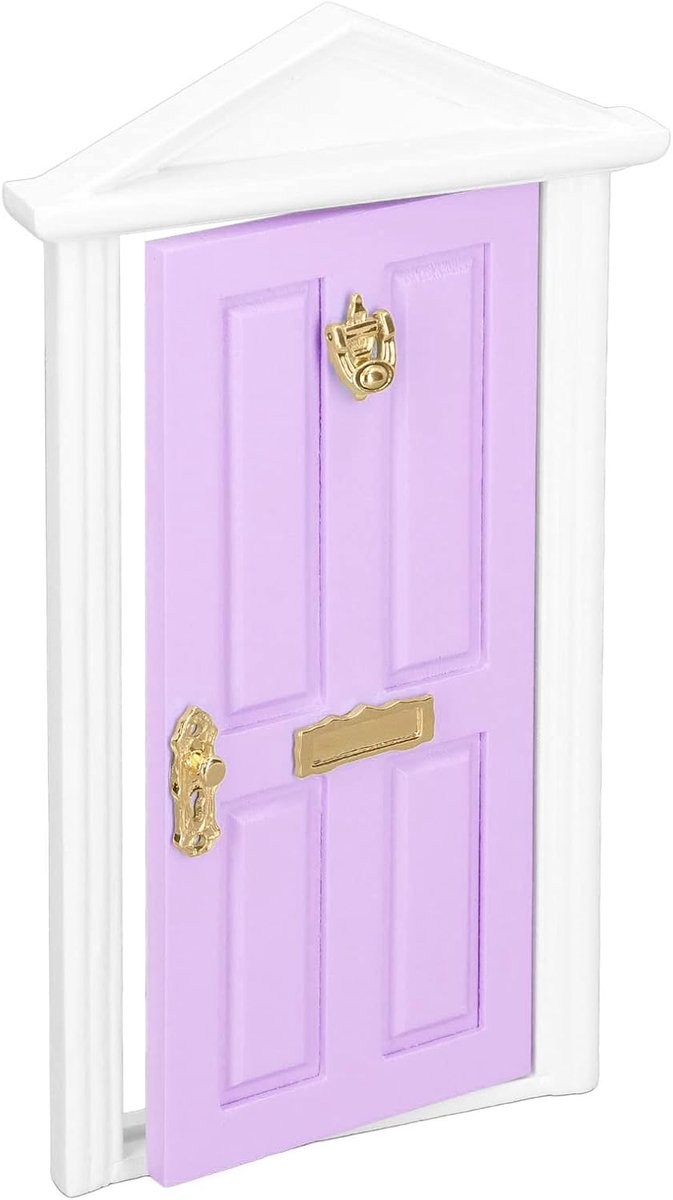 Mini Houten Deur - Tandenfee Deur - Poppenhuis Decoratie - Glad Berkenmateriaal - 19x11x3 cm - Licht Paars