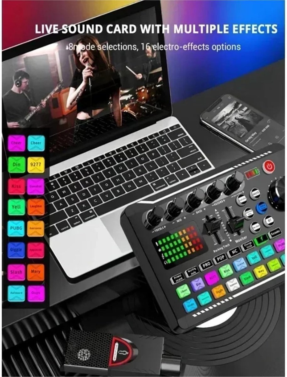 Live Geluidskaart - DJ Mixer Interface - Muziek Productie - Stemwisselaar Bluetooth - 500g