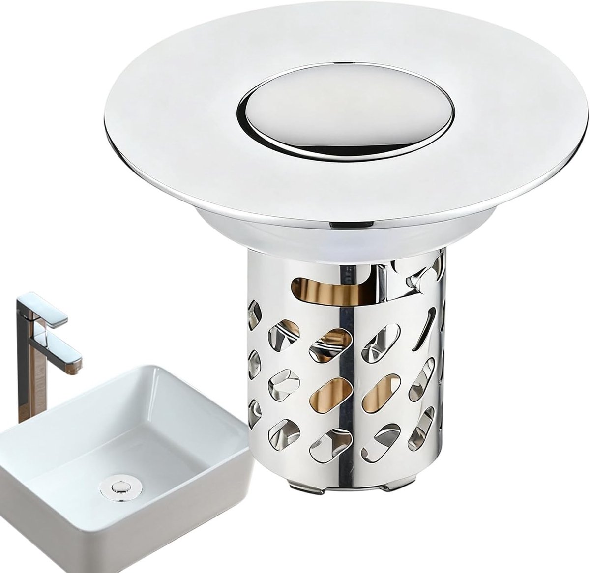 Afvoerzeef Gootsteen - Wastafelstop Deksel - Verstopping Voorkomen - Compact Ruimtebesparend - 6x6.4x2.8cm - K2 Vierkant Gat