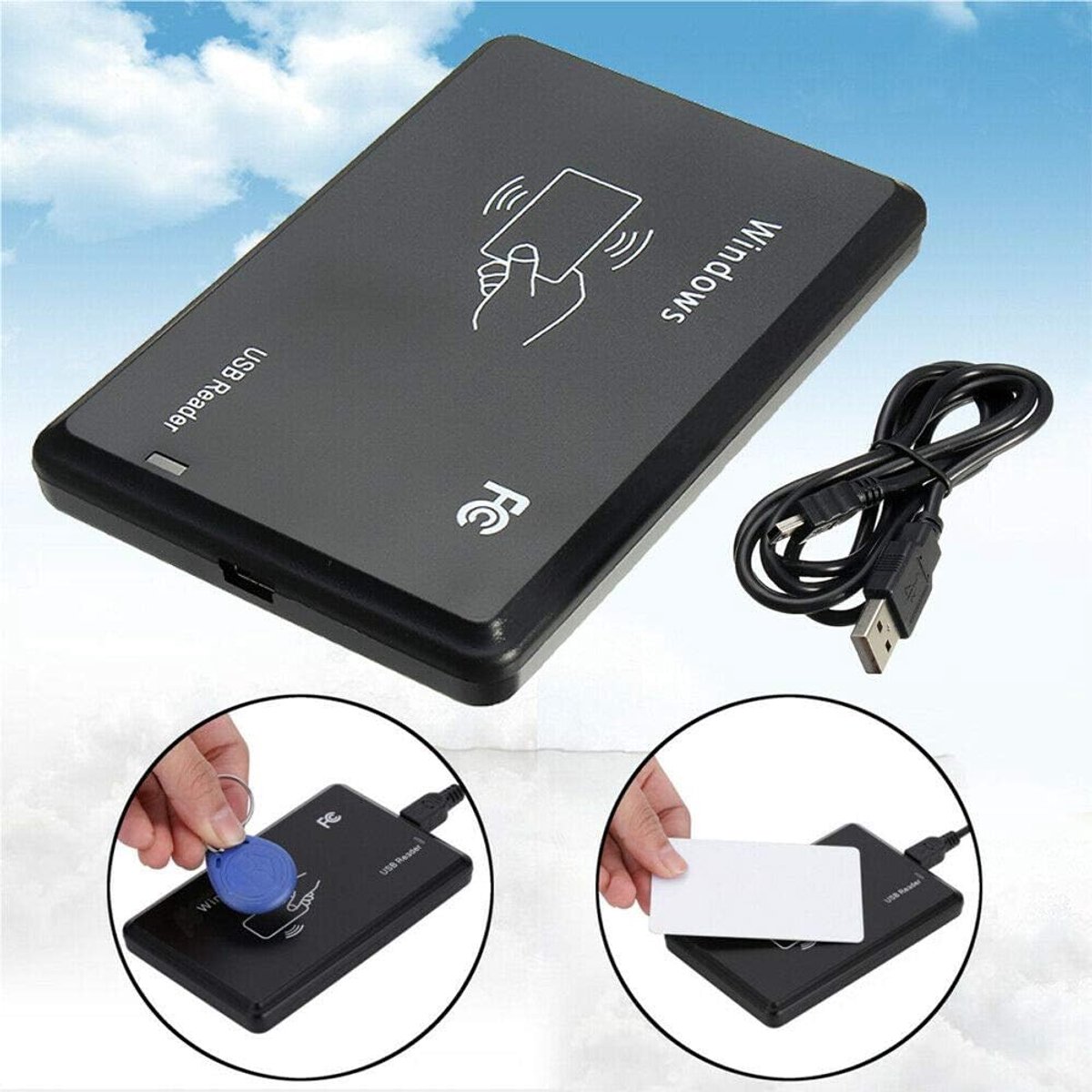 Kaartlezer Set - RFID Lezer - Toegangscontrole - Contactloos Lezen - 14cm Lengte - Zwart