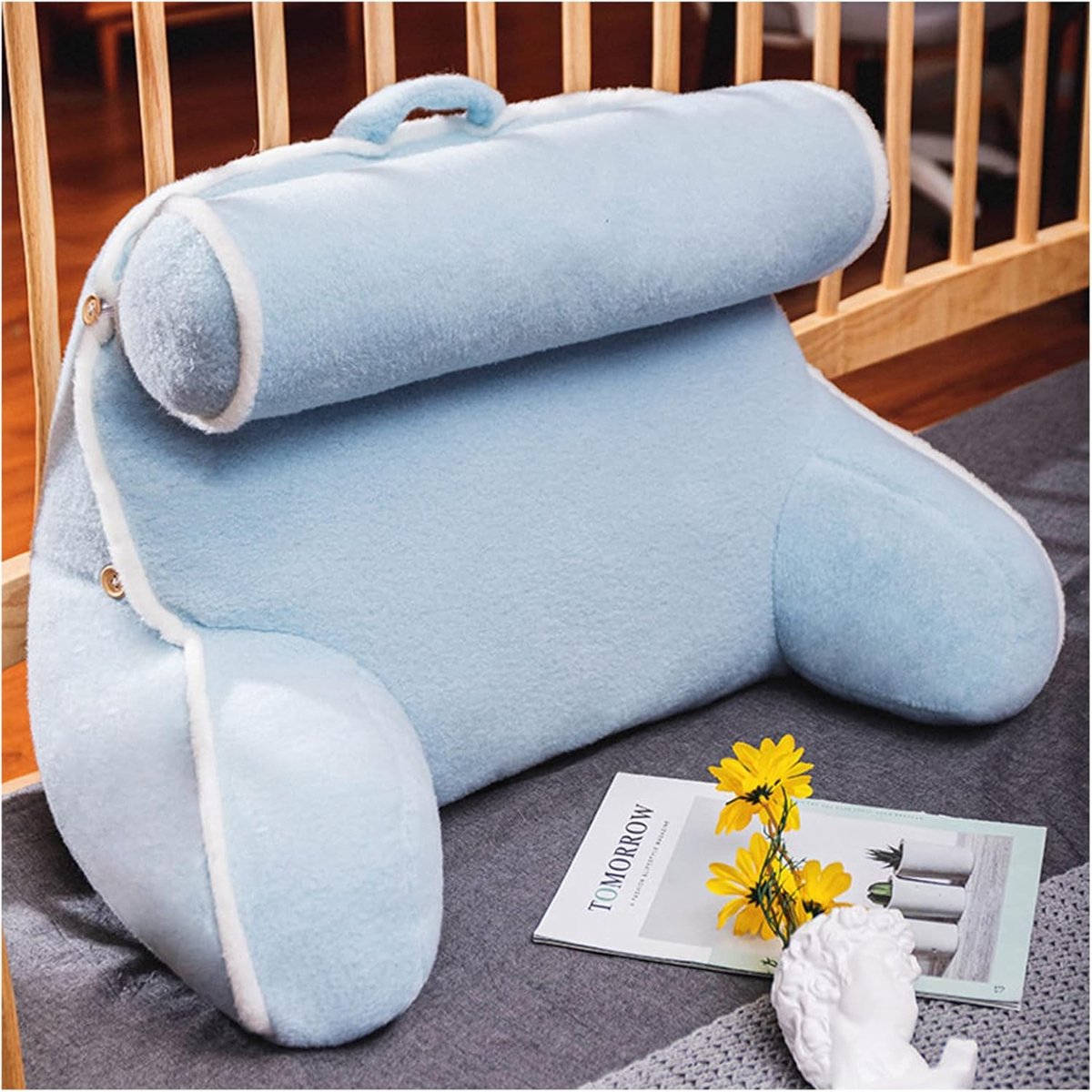 Bedrustkussen - Rugsteun Kussen - In Bed Zitten - Afneembare Armleuningen - 55cm - Blauw