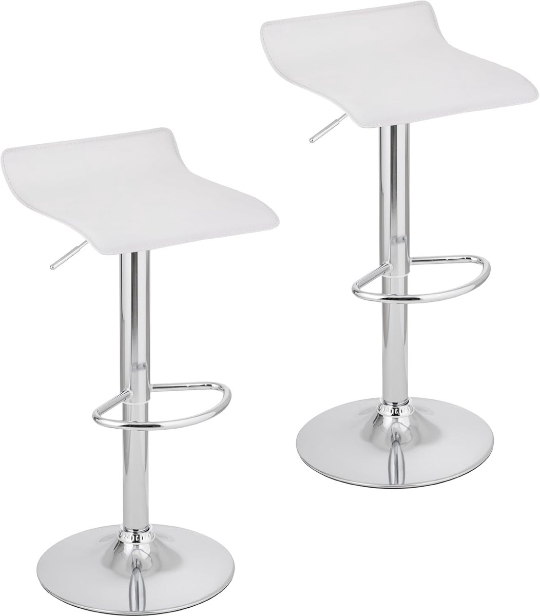 Barkrukken Set - Zithoogte Krukken - Keuken Bar - Verstelbare Hoogte - 38x45x59-79cm - Wit