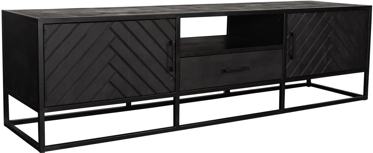 TV meubel industrieel mangohout Danae zwart visgraat 180cm tv kast duurzaam mango massief hout tv-meubel