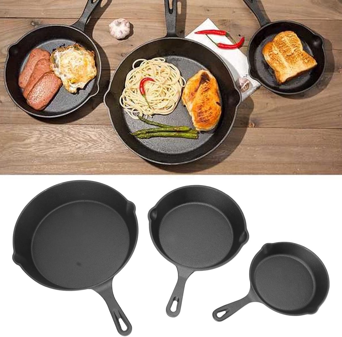 Koekenpan Set - Keuken Pannen - Dagelijks Koken - Antiaanbak Gietijzer - 16 20 25cm