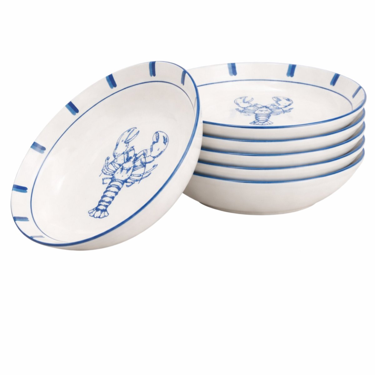 OTIX Diepe Borden - 6 Stuks - Blauw - Wit - Pastaborden - Soepborden - 20 cm - LAGUNA