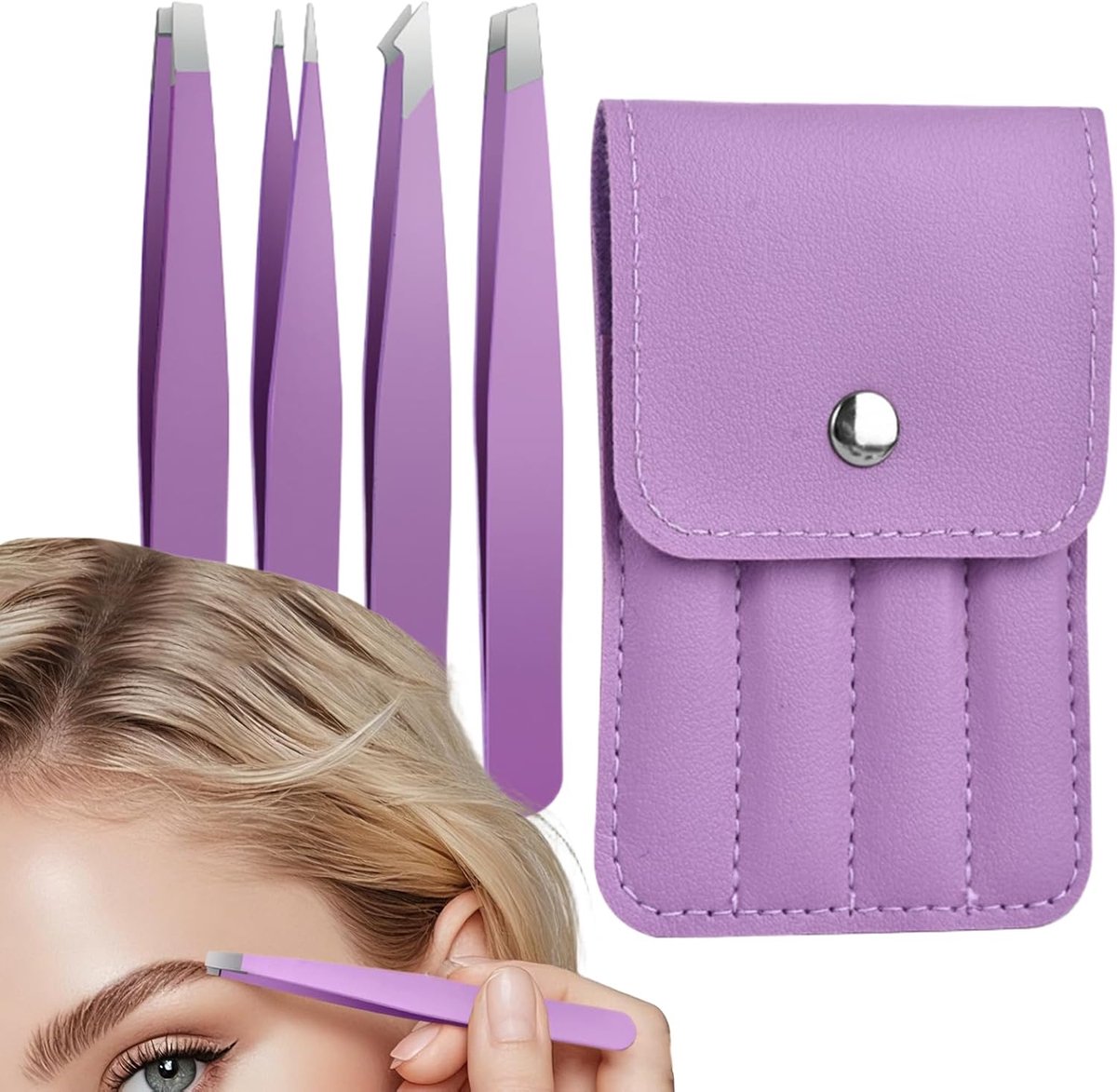 Precisie Pincet Set - Wimper Tangen - Haar Verwijderen - Puntig En Schuin - 9.4cm Pincet - Paars
