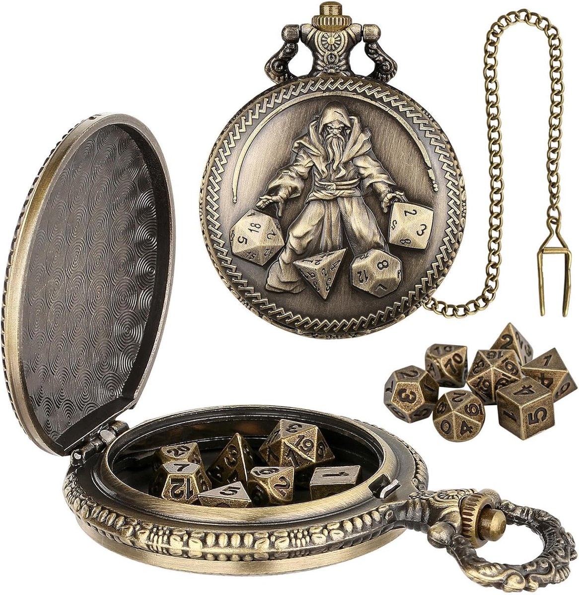Dobbelstenen Set - RPG Dobbelstenen - Rollenspellen Spelen - Zakhorloge Behuizing - 99 Gram - Brons